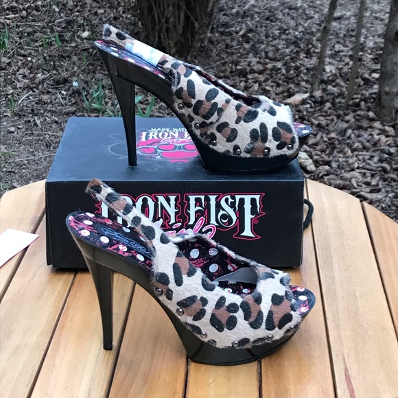 Iron Fist☀️Love Bites leopard print slingback platform heels - Picture 2 of 12